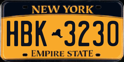 NY license plate HBK3230