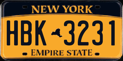NY license plate HBK3231