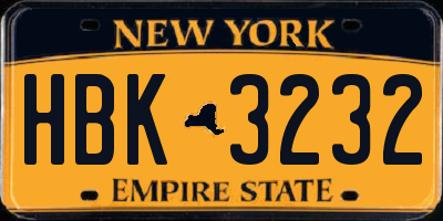 NY license plate HBK3232