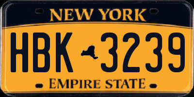 NY license plate HBK3239