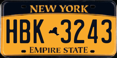 NY license plate HBK3243