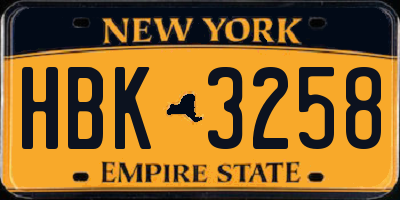 NY license plate HBK3258