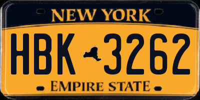 NY license plate HBK3262