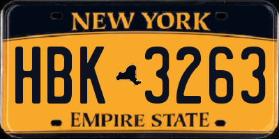 NY license plate HBK3263