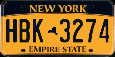 NY license plate HBK3274