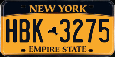 NY license plate HBK3275