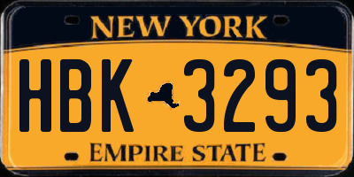NY license plate HBK3293