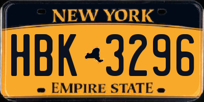 NY license plate HBK3296