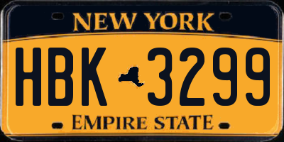 NY license plate HBK3299