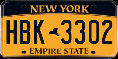 NY license plate HBK3302