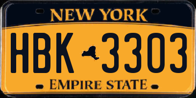 NY license plate HBK3303