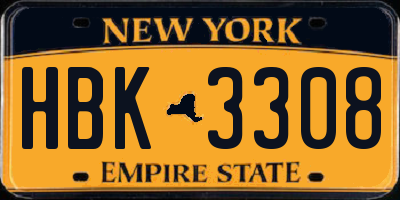 NY license plate HBK3308