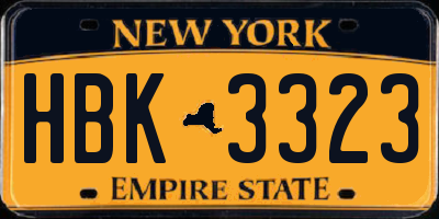 NY license plate HBK3323