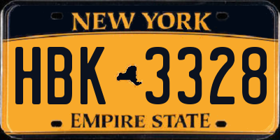 NY license plate HBK3328