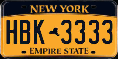 NY license plate HBK3333