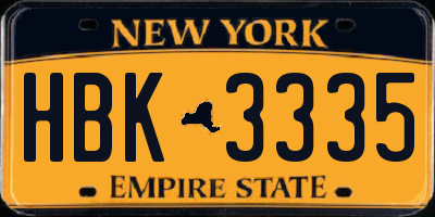 NY license plate HBK3335