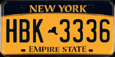 NY license plate HBK3336