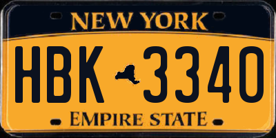 NY license plate HBK3340