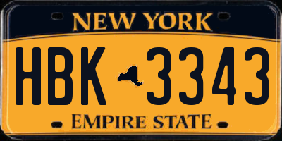 NY license plate HBK3343