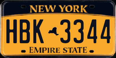NY license plate HBK3344