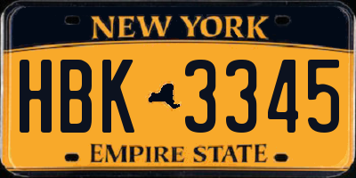 NY license plate HBK3345