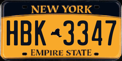 NY license plate HBK3347