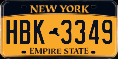 NY license plate HBK3349