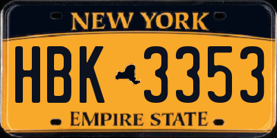 NY license plate HBK3353