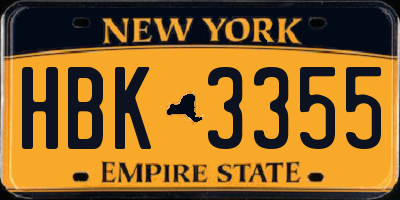 NY license plate HBK3355