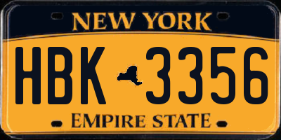 NY license plate HBK3356