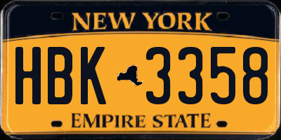 NY license plate HBK3358