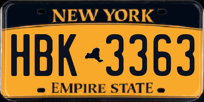 NY license plate HBK3363