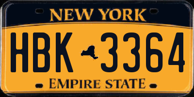 NY license plate HBK3364