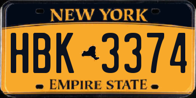 NY license plate HBK3374