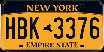 NY license plate HBK3376
