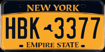 NY license plate HBK3377