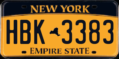 NY license plate HBK3383