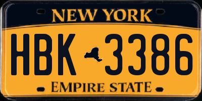 NY license plate HBK3386