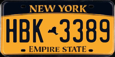 NY license plate HBK3389