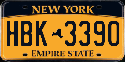 NY license plate HBK3390