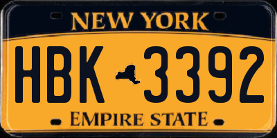 NY license plate HBK3392