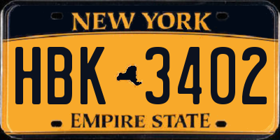 NY license plate HBK3402