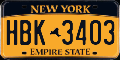 NY license plate HBK3403