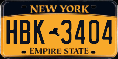 NY license plate HBK3404