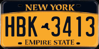 NY license plate HBK3413