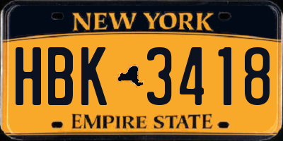 NY license plate HBK3418
