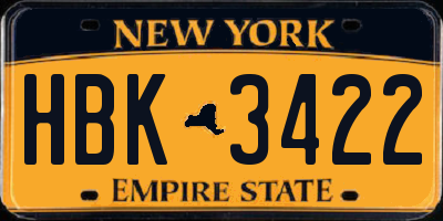 NY license plate HBK3422