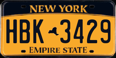 NY license plate HBK3429