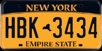 NY license plate HBK3434