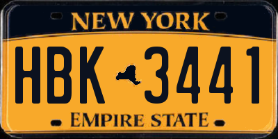 NY license plate HBK3441